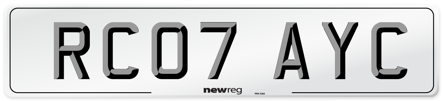 RC07 AYC Number Plate from New Reg